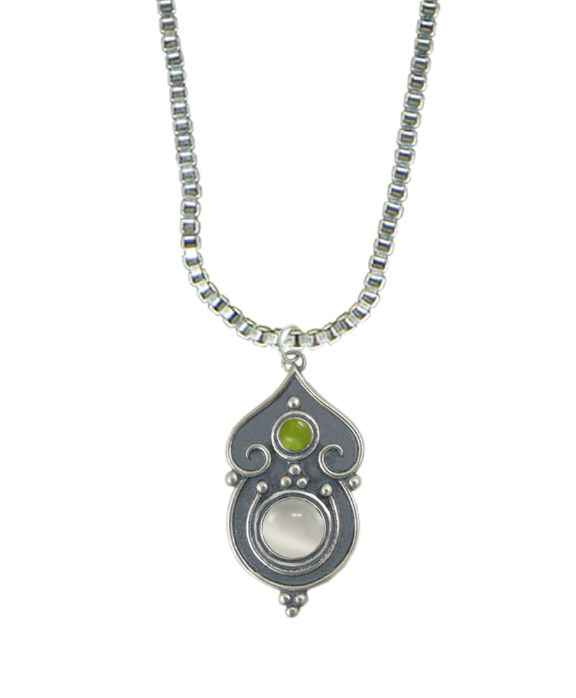 Sterling Silver Necklace White Moonstone And Peridot